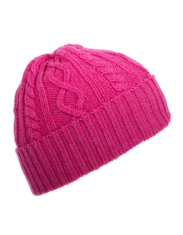 berretto-cappello-cuffia-lana-merinos-trecce-aran-enea-cashmere-fucsia