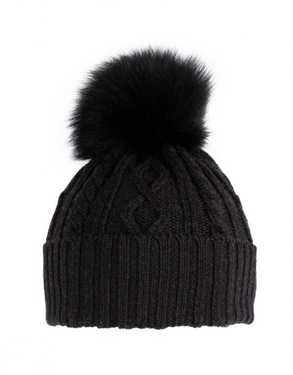 berretto-cappello-cuffia-lana-merinos-trecce-aran-enea-cashmere-ponpon-pelliccia-nero-4