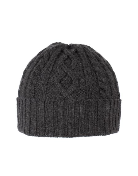 cappello in puro cashmere uomo donna a trecce con risvolto colore antracite