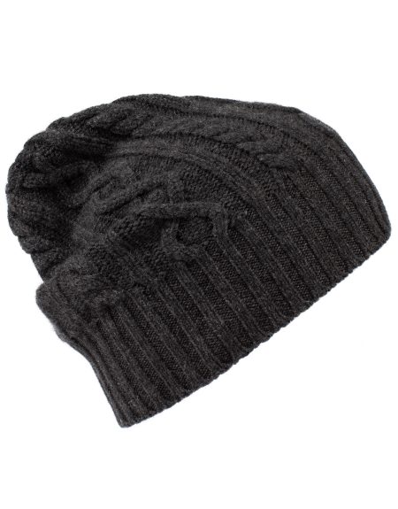 cappello in puro cashmere uomo donna a trecce con risvolto colore antracite