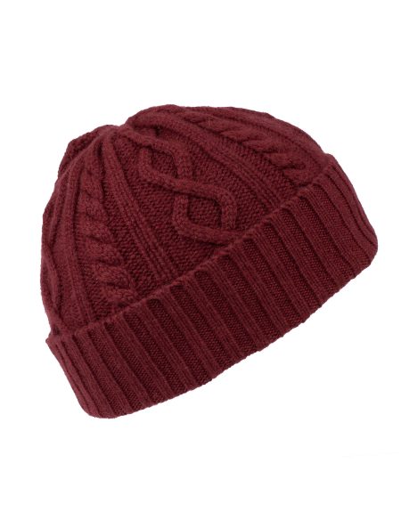 cappello in puro cashmere uomo donna a trecce con risvolto colore bordeaux
