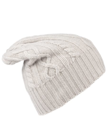 cappello in puro cashmere uomo donna a trecce con risvolto colore grigio chiaro