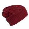 cappello di lana merinos uomo donna a trecce e aran com bordo a coste colore bordeaux