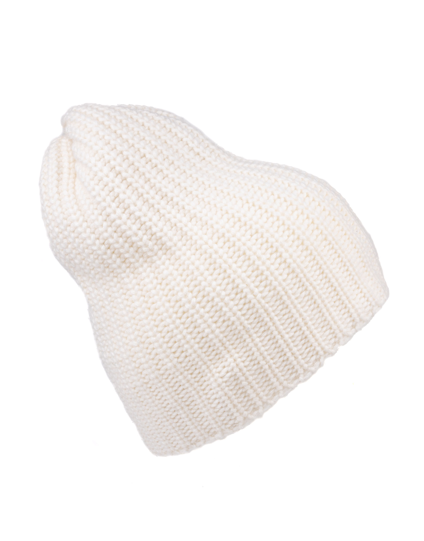 cappello in puro cashmere da donna senza risvolto in maglia perlata di colore bianco panna