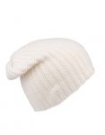 cappello in puro cashmere da donna senza risvolto in maglia perlata di colore bianco panna