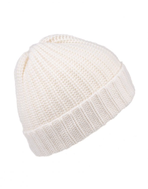 cappello in puro cashmere per donna in maglia perlata di colore bianco panna