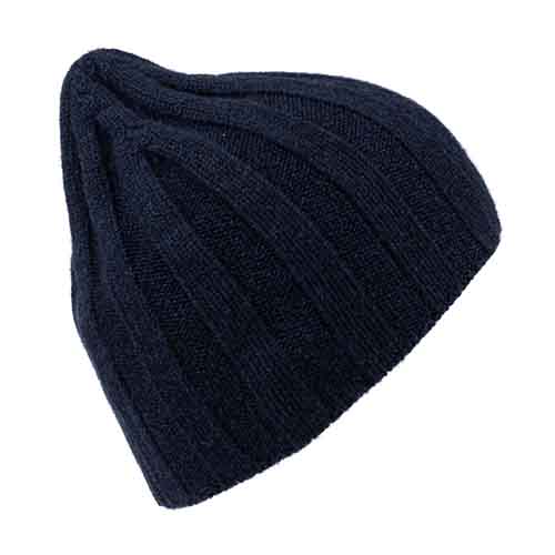 berretto da uomo 100% cashmere a coste 4x4 di colore blu navy